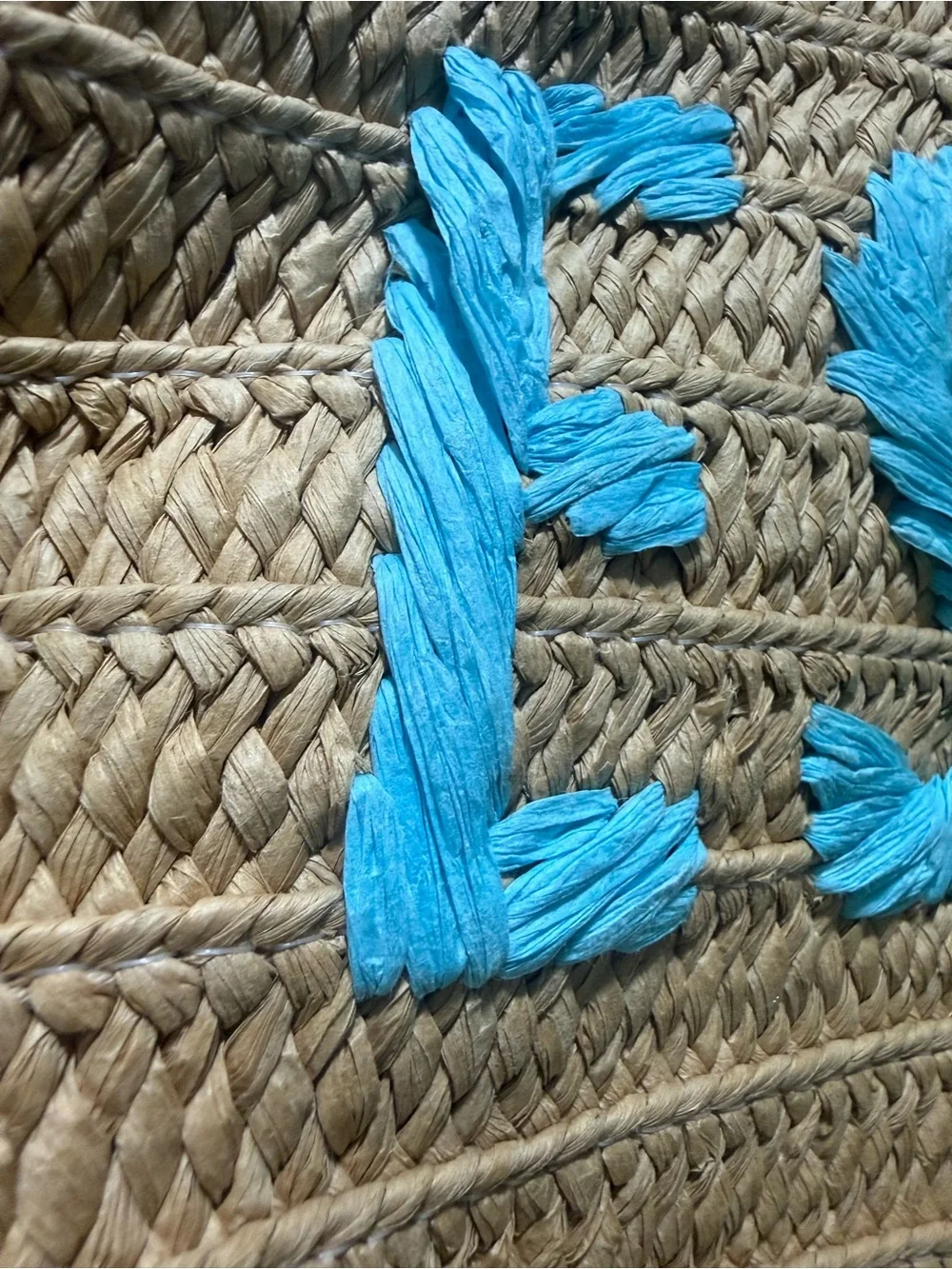 Kasa Style Oversized Straw Beach Tote Bag Teal Blue ESCAPE Embroidered Woven